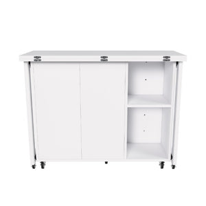 English Elm Three-In-One Folding Table with Storage Shelves Rolling Wheels for Studio Apartments W509P520517