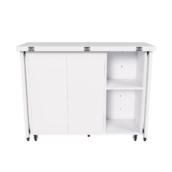 English Elm Three-In-One Folding Table with Storage Shelves Rolling Wheels for Studio Apartments W509P520517