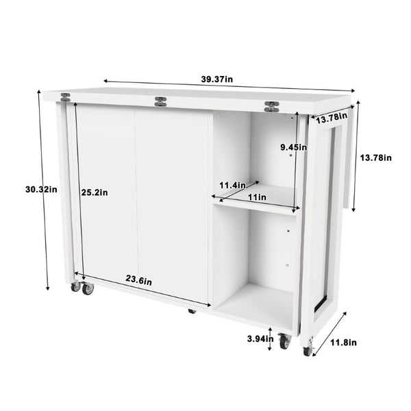 English Elm Three-In-One Folding Table with Storage Shelves Rolling Wheels for Studio Apartments W509P520517