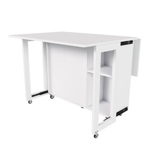 English Elm Three-In-One Folding Table with Storage Shelves Rolling Wheels for Studio Apartments W509P520517