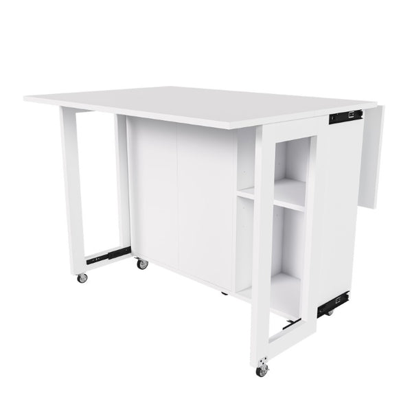 English Elm Three-In-One Folding Table with Storage Shelves Rolling Wheels for Studio Apartments W509P520517