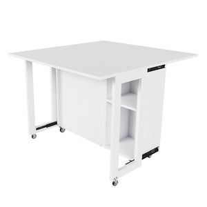 English Elm Three-In-One Folding Table with Storage Shelves Rolling Wheels for Studio Apartments W509P520517