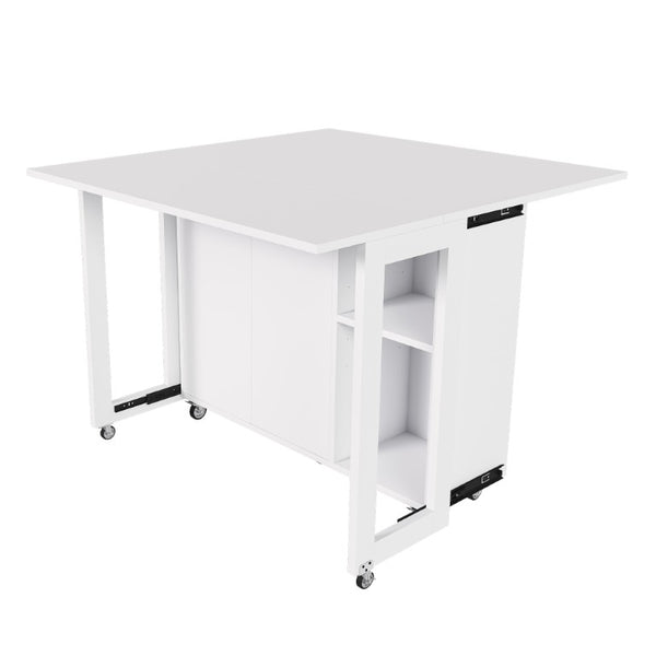 English Elm Three-In-One Folding Table with Storage Shelves Rolling Wheels for Studio Apartments W509P520517