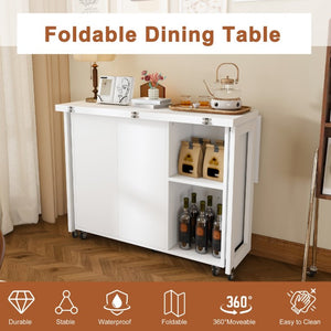 English Elm Three-In-One Folding Table with Storage Shelves Rolling Wheels for Studio Apartments W509P520517