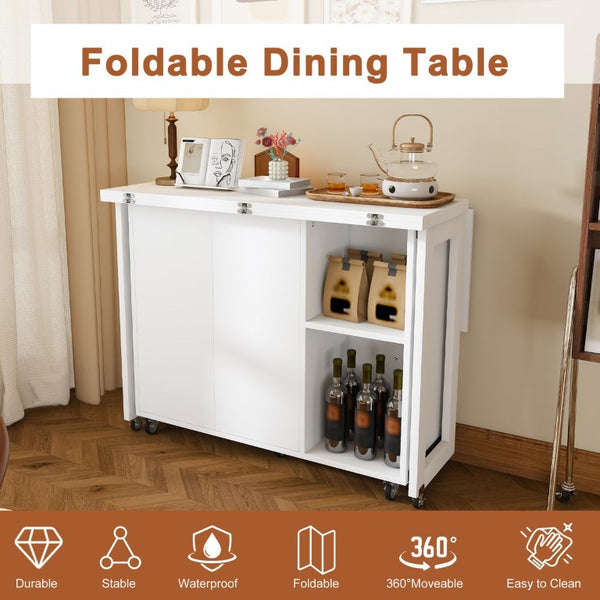 English Elm Three-In-One Folding Table with Storage Shelves Rolling Wheels for Studio Apartments W509P520517