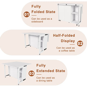 English Elm Three-In-One Folding Table with Storage Shelves Rolling Wheels for Studio Apartments W509P520517