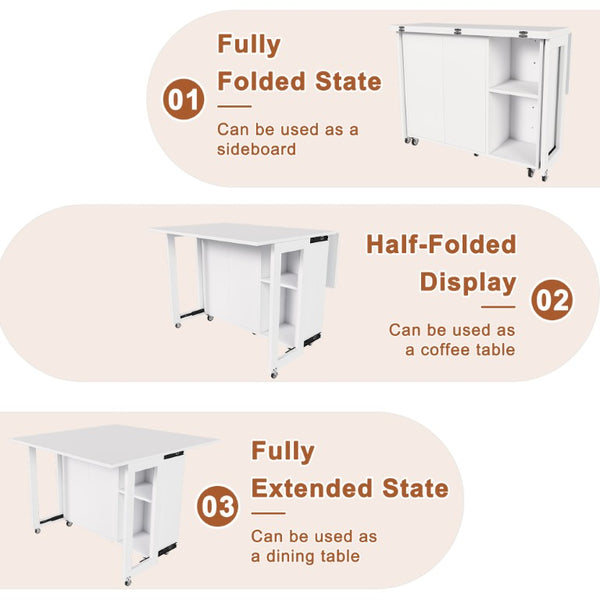 English Elm Three-In-One Folding Table with Storage Shelves Rolling Wheels for Studio Apartments W509P520517