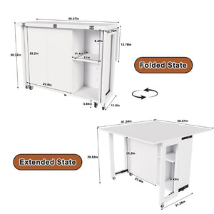 English Elm Three-In-One Folding Table with Storage Shelves Rolling Wheels for Studio Apartments W509P520517