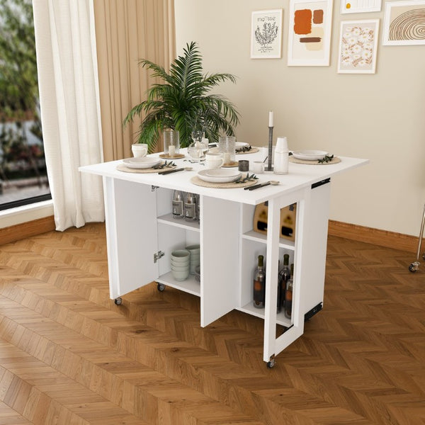 English Elm Three-In-One Folding Table with Storage Shelves Rolling Wheels for Studio Apartments W509P520517