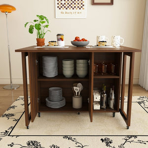 English Elm Three-In-One Folding Dining Table with Four Storage Shelves for Small Space Living W509P520518