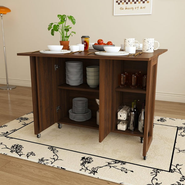 English Elm Three-In-One Folding Dining Table with Four Storage Shelves for Small Space Living W509P520518