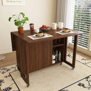 English Elm Three-In-One Folding Dining Table with Four Storage Shelves for Small Space Living W509P520518