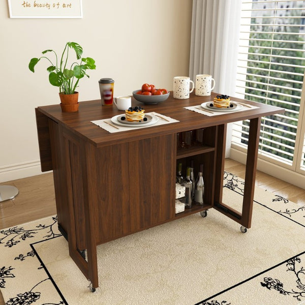 English Elm Three-In-One Folding Dining Table with Four Storage Shelves for Small Space Living W509P520518