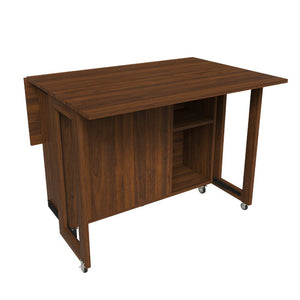 English Elm Three-In-One Folding Dining Table with Four Storage Shelves for Small Space Living W509P520518
