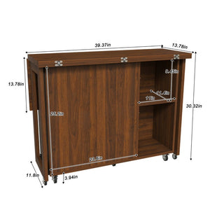 English Elm Three-In-One Folding Dining Table with Four Storage Shelves for Small Space Living W509P520518