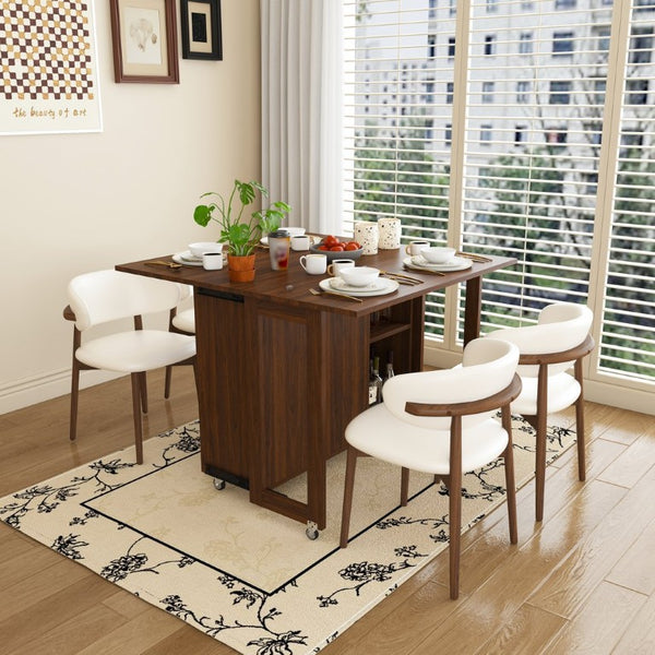 English Elm Three-In-One Folding Dining Table with Four Storage Shelves for Small Space Living W509P520518