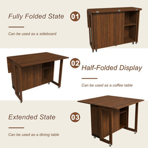 English Elm Three-In-One Folding Dining Table with Four Storage Shelves for Small Space Living W509P520518