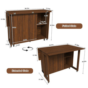 English Elm Three-In-One Folding Dining Table with Four Storage Shelves for Small Space Living W509P520518