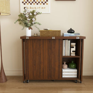 English Elm Three-In-One Folding Dining Table with Four Storage Shelves for Small Space Living W509P520518