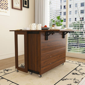 English Elm Three-In-One Folding Dining Table with Four Storage Shelves for Small Space Living W509P520518