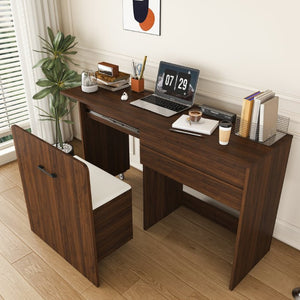 English Elm Multi-Functional Folding Vanity Desk with HD Mirror and Storage Stool for Small Spaces W509P520520