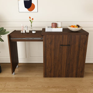 English Elm Multi-Functional Folding Vanity Desk with HD Mirror and Storage Stool for Small Spaces W509P520520