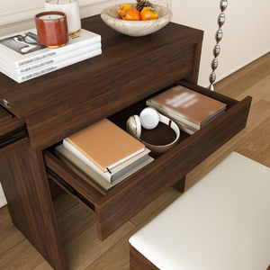 English Elm Multi-Functional Folding Vanity Desk with HD Mirror and Storage Stool for Small Spaces W509P520520