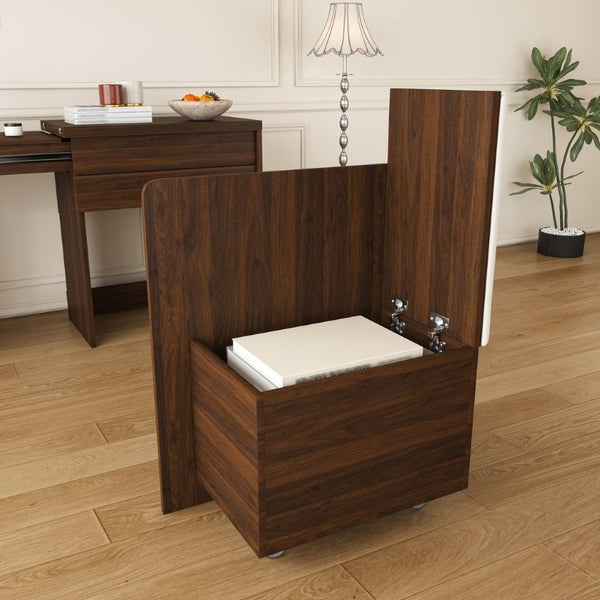English Elm Multi-Functional Folding Vanity Desk with HD Mirror and Storage Stool for Small Spaces W509P520520