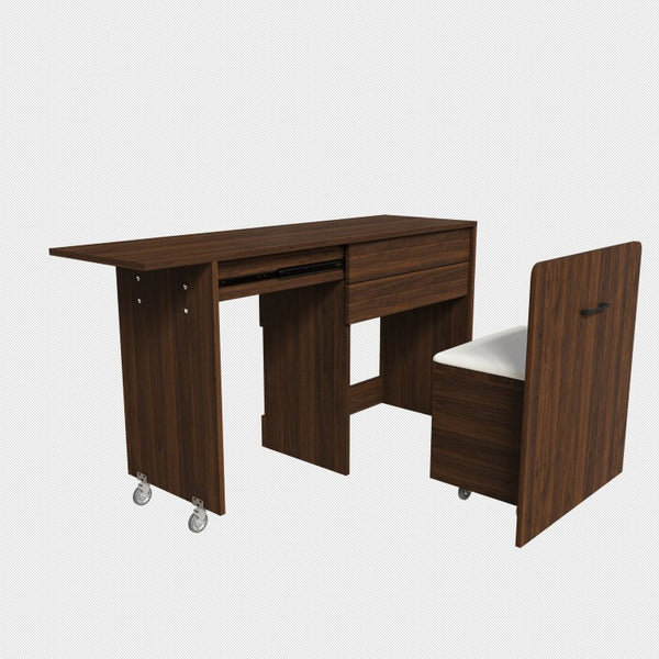 English Elm Multi-Functional Folding Vanity Desk with HD Mirror and Storage Stool for Small Spaces W509P520520