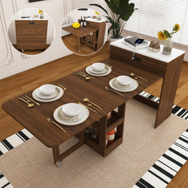English Elm 74-Inch Extendable Kitchen Island with Marble Top Power Socket and Rolling Lockable Casters W509P520521