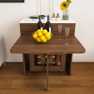 English Elm 74-Inch Extendable Kitchen Island with Marble Top Power Socket and Rolling Lockable Casters W509P520521