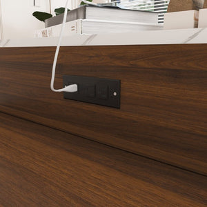 English Elm 74-Inch Extendable Kitchen Island with Marble Top Power Socket and Rolling Lockable Casters W509P520521