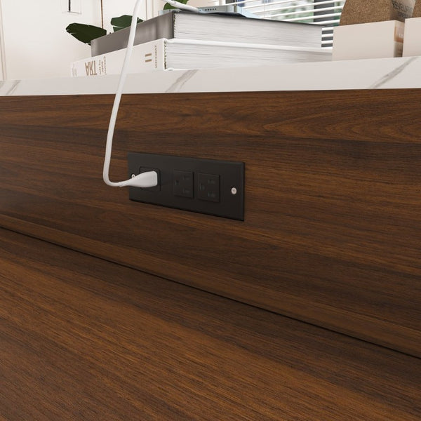 English Elm 74-Inch Extendable Kitchen Island with Marble Top Power Socket and Rolling Lockable Casters W509P520521
