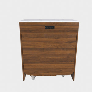 English Elm 74-Inch Extendable Kitchen Island with Marble Top Power Socket and Rolling Lockable Casters W509P520521