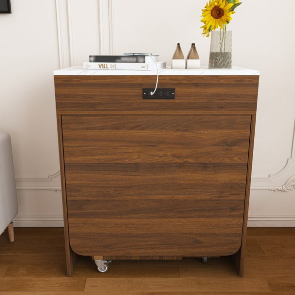 English Elm 74-Inch Extendable Kitchen Island with Marble Top Power Socket and Rolling Lockable Casters W509P520521
