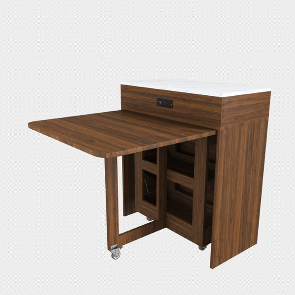 English Elm 74-Inch Extendable Kitchen Island with Marble Top Power Socket and Rolling Lockable Casters W509P520521