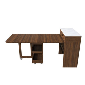 English Elm 74-Inch Extendable Kitchen Island with Marble Top Power Socket and Rolling Lockable Casters W509P520521