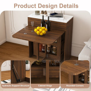 English Elm 74-Inch Extendable Kitchen Island with Marble Top Power Socket and Rolling Lockable Casters W509P520521