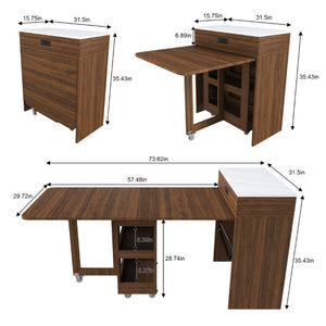 English Elm 74-Inch Extendable Kitchen Island with Marble Top Power Socket and Rolling Lockable Casters W509P520521