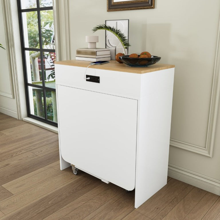 English Elm 74-Inch Extendable Kitchen Island with Marble Top Built-In Power Socket and Locking Wheels W509P520522