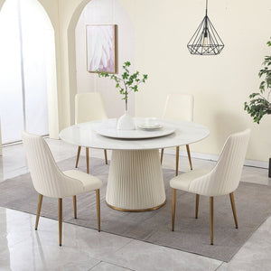 English Elm 59"modern Sintered Stone Round Table Lazy Susan Pedestal Seats 8 Wood Metal Base W509S00072