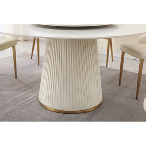 English Elm 59"modern Sintered Stone Round Table Lazy Susan Pedestal Seats 8 Wood Metal Base W509S00072