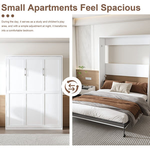 English Elm Queen Murphy Wall Bed Foldable Cabinet with Hydraulic Assist and Solid Wood Slats W509S00175