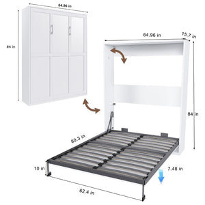 English Elm Queen Murphy Wall Bed Foldable Cabinet with Hydraulic Assist and Solid Wood Slats W509S00175