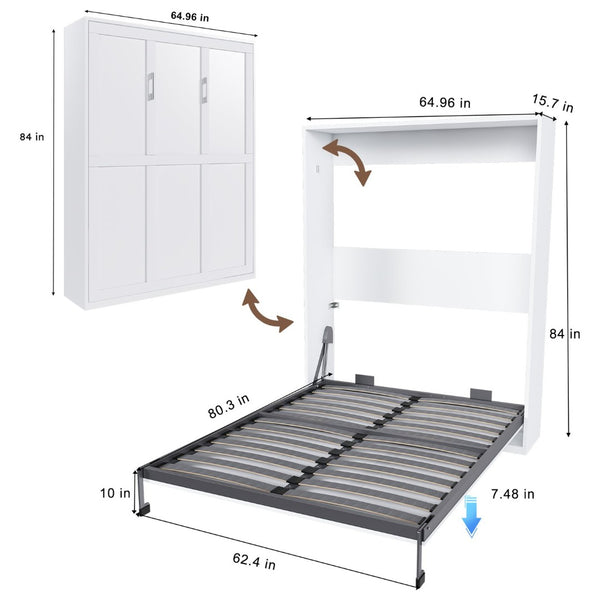 English Elm Queen Murphy Wall Bed Foldable Cabinet with Hydraulic Assist and Solid Wood Slats W509S00175