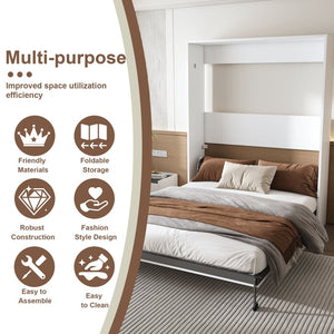 English Elm Queen Murphy Wall Bed Foldable Cabinet with Hydraulic Assist and Solid Wood Slats W509S00175