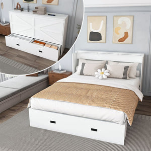 English Elm 57 Inch Foldable Murphy Bed Cabinet with Charging Station Built in Storage Drawers White W509S00187