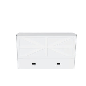 English Elm 57 Inch Foldable Murphy Bed Cabinet with Charging Station Built in Storage Drawers White W509S00187