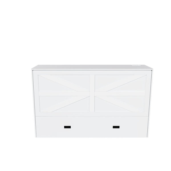 English Elm 57 Inch Foldable Murphy Bed Cabinet with Charging Station Built in Storage Drawers White W509S00187