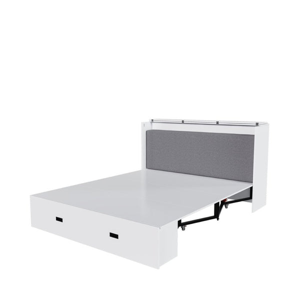 English Elm 57 Inch Foldable Murphy Bed Cabinet with Charging Station Built in Storage Drawers White W509S00187